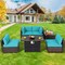 Costway 6PCS Patio Rattan Furniture Set 42'' Fire Pit Table Cover Sofa Cushion Off White/Black/Navy/Red/Turquoise